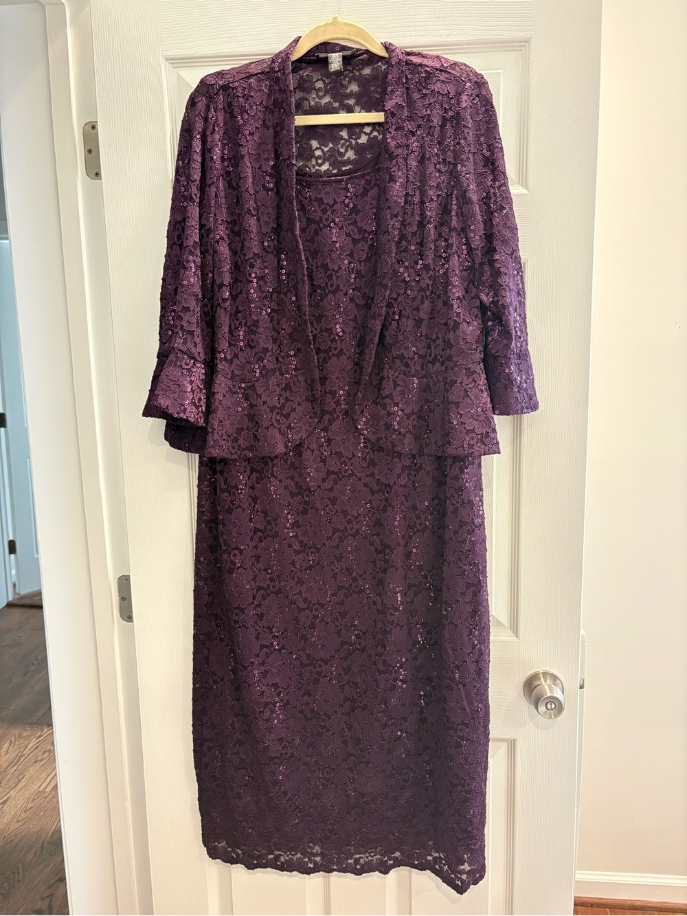 R&M Richards Shimmery Lace Evening Jacket & Sleeveless Maxi Dress Size 16